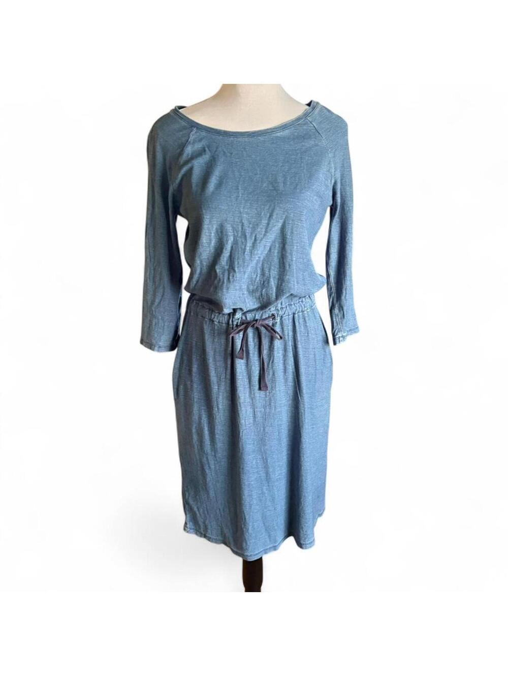 Boden Blue Distressed Cotton Tie Waist Summer Dress with Pockets, Size Medium